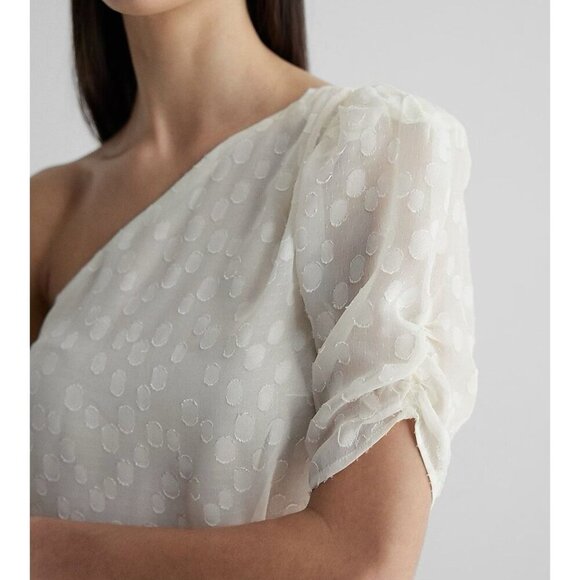 Express Women’s Polka Dot One Shoulder Banded Bottom Top Swan Size XL NWT $68 - Picture 2 of 16